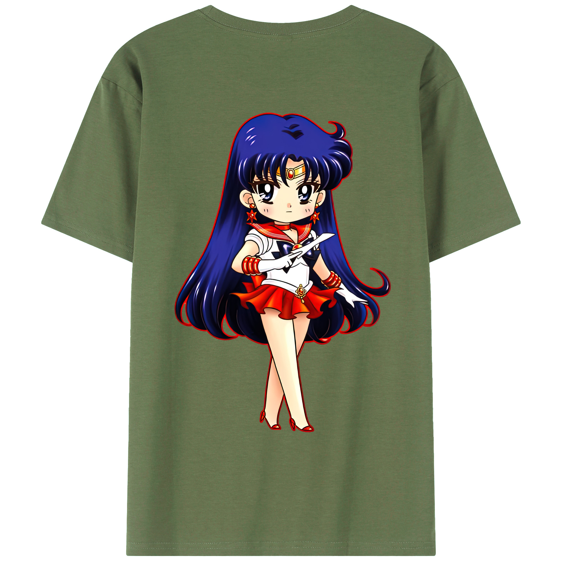 （画像用） 美少女戦士セーラームーン 火野レイ ひの レイ Sailor Moon Hino Rei （セーラーマーズ,Sailor Mars） 綿100％ メンズ半袖Tシャツ（バックプリント） 通気性